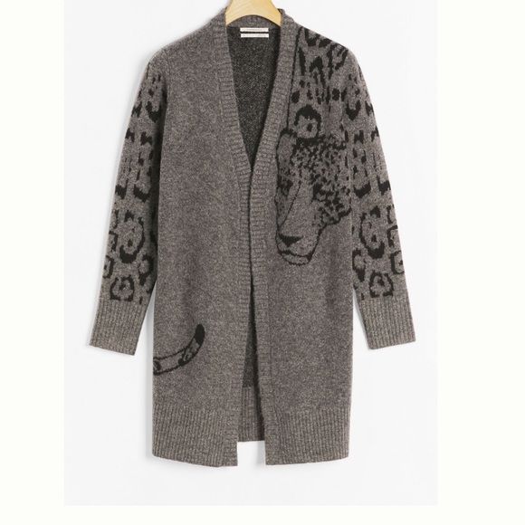 Anthropologie Sweaters - Anthropologie Averie Lucerne Leopard Cardigan Cardi Gray Black Oversized